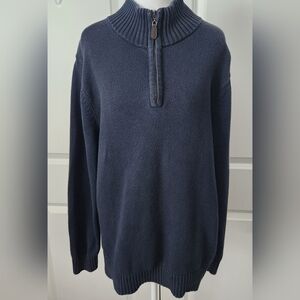 LL Bean Men's Blue 1/4 Zip Long Sleeve Pullover Sweater Size Medium 100% Cotton